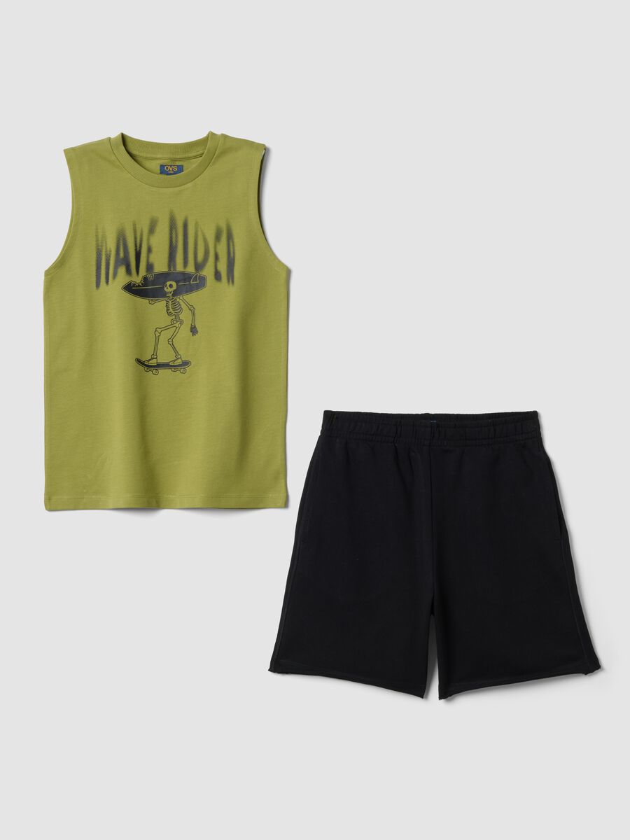Green and blue pure cotton set with vest top and shorts_3