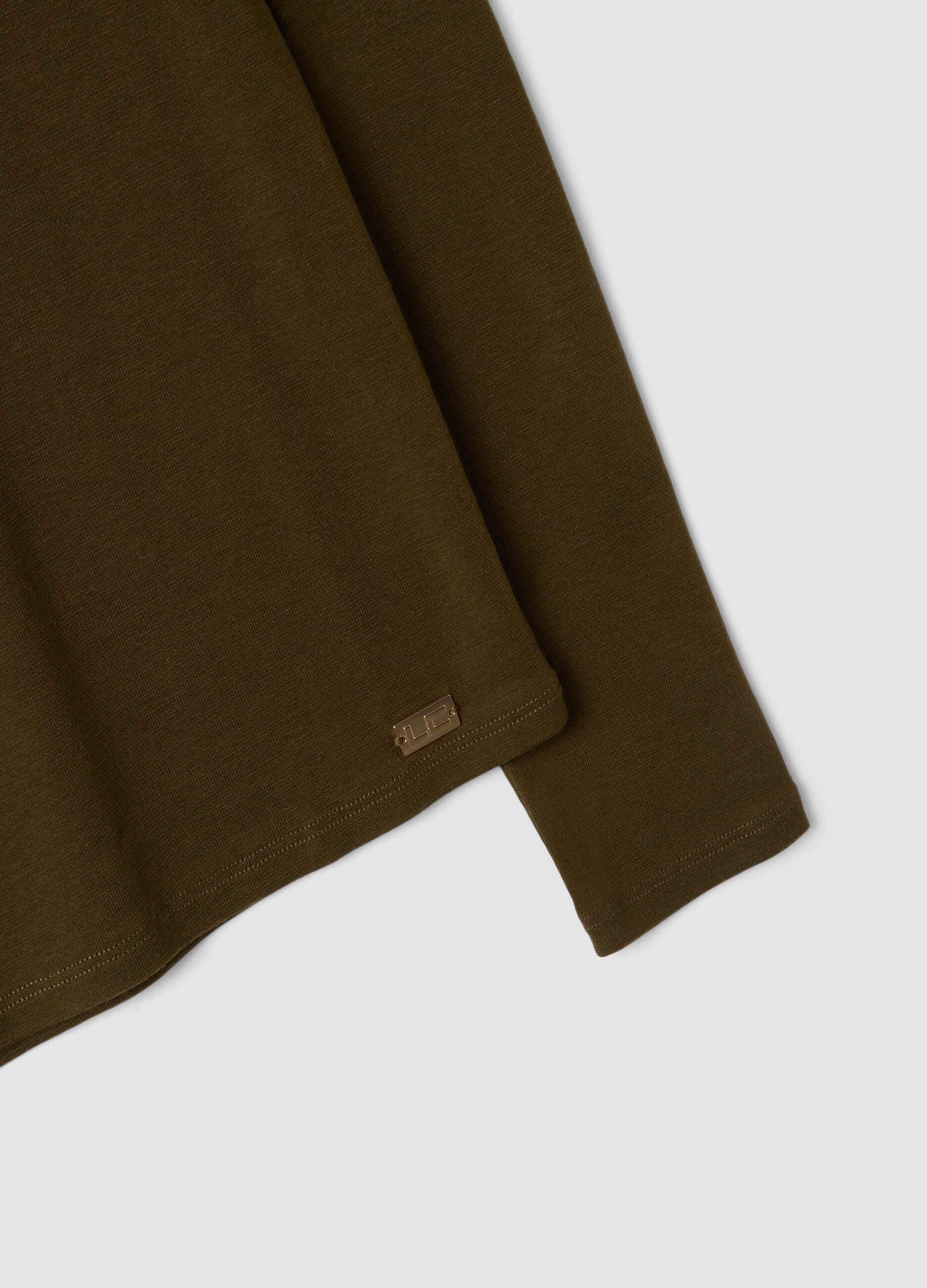 Brown lyocell and stretch wool mock-neck T-shirt, regular fit