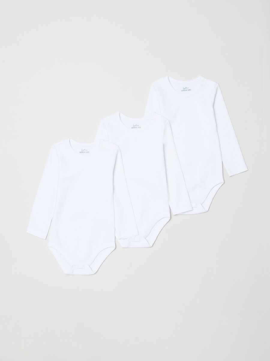 Three-pack long-sleeved bodysuits in cotton_0