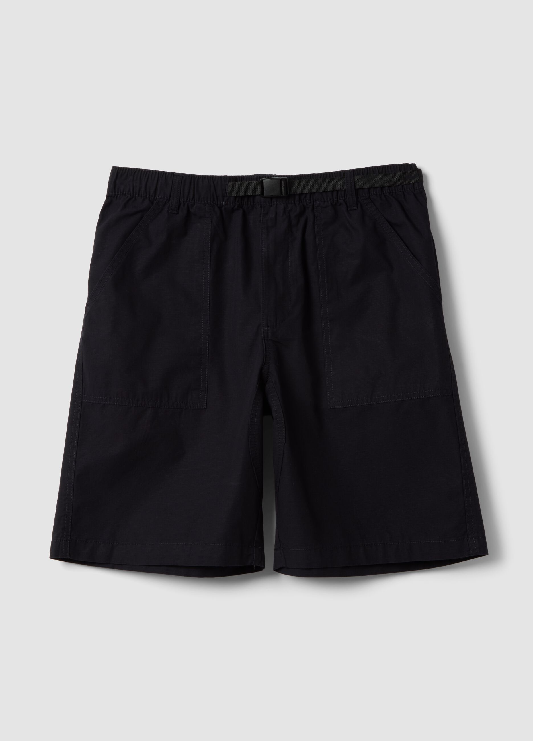 Blue pure cotton baggy-fit shorts with elasticated waistband