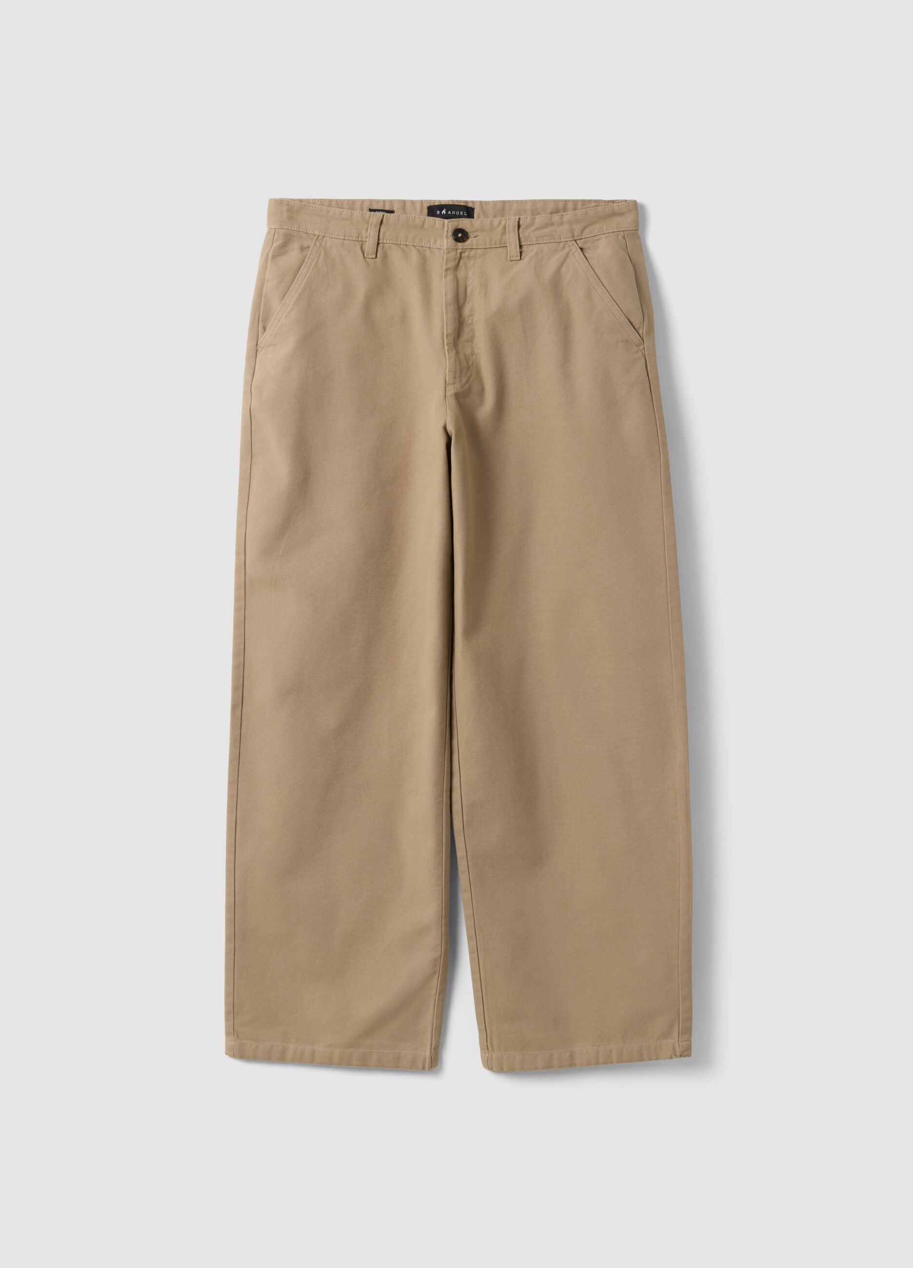 Beige pure cotton barrel-fit chino trousers