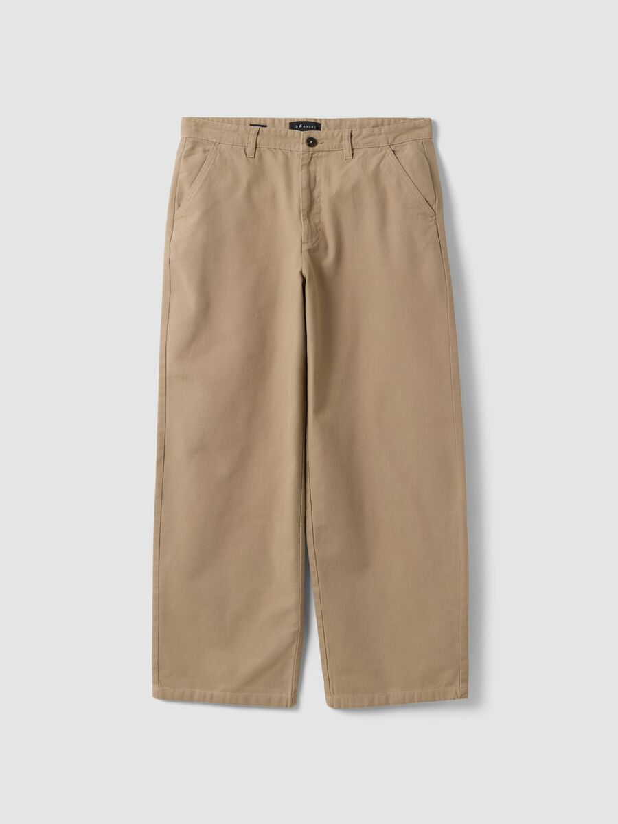 Beige pure cotton barrel-fit chino trousers_4