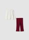 White and red stretch cotton kitten-print set for baby girl_1