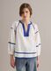 Wei&szlig;e Bluse aus reiner Baumwolle mit blauer Paspelierung, Regular Fit_2