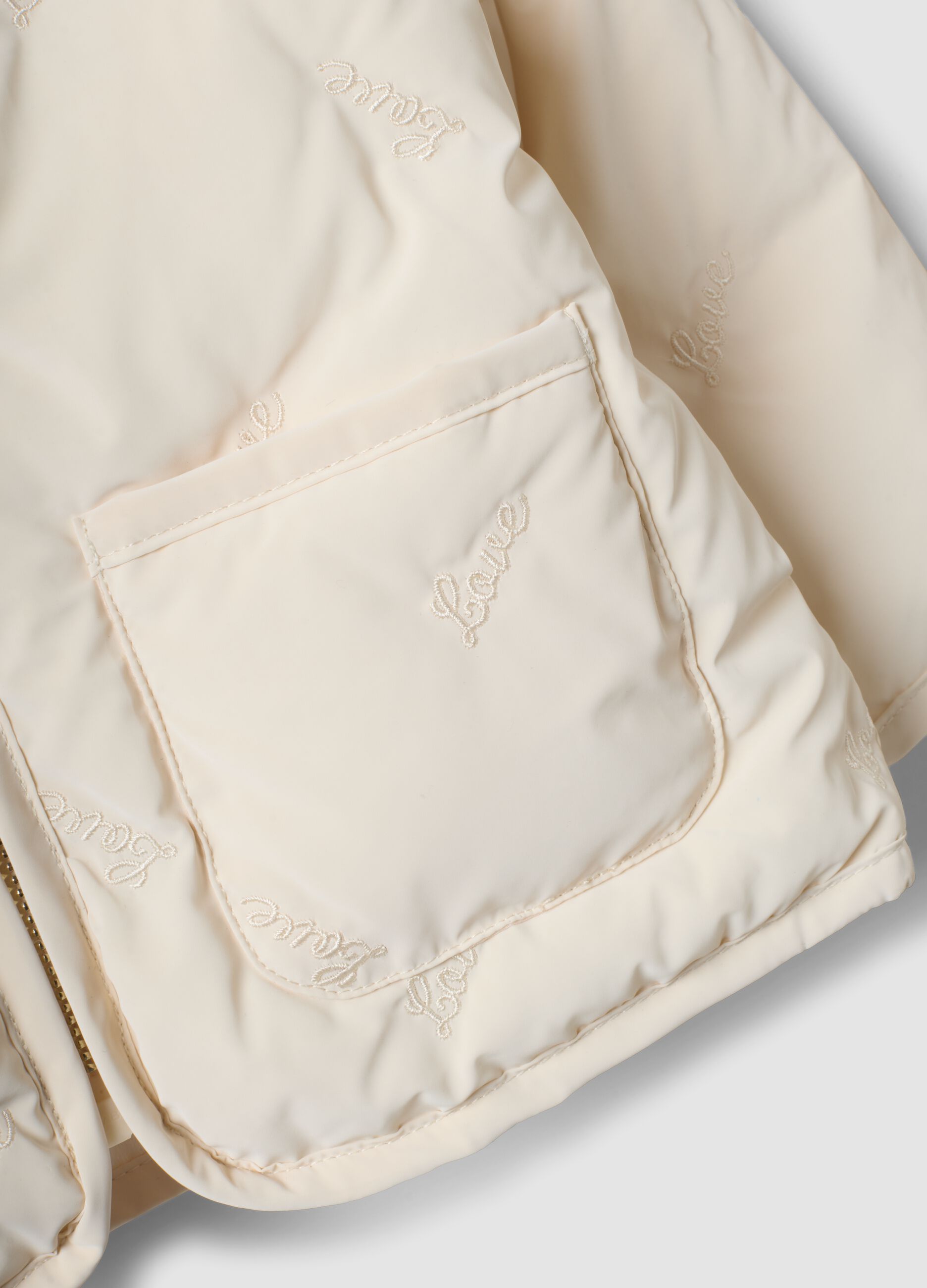 Beige wattierte Kapuzenjacke mit Reissverschluss f&uuml;r Babym&auml;dchen