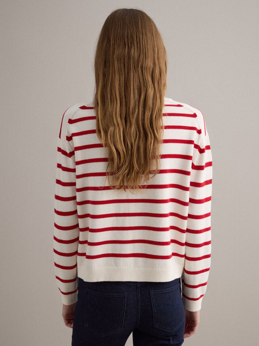 Beige jumper with red stripes in pure cotton regular fit_3