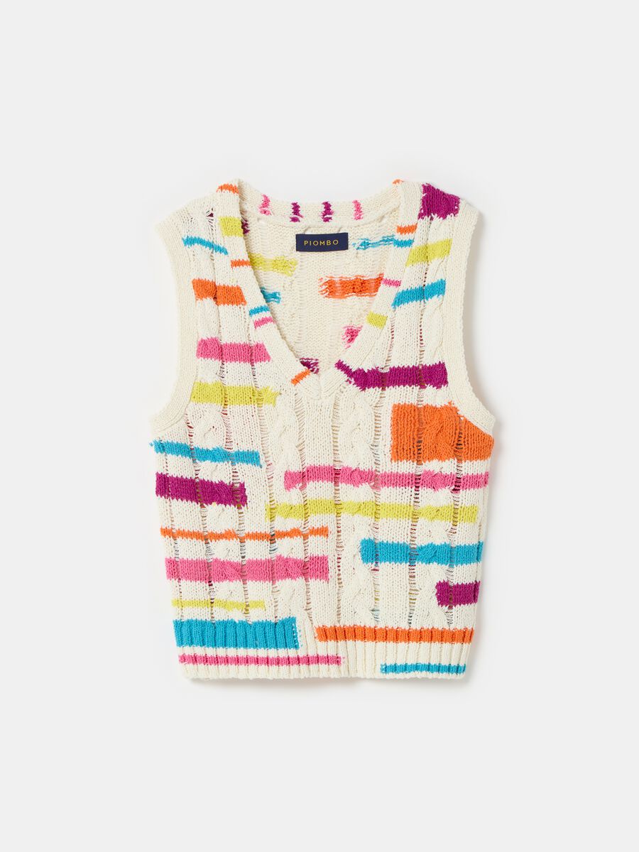 Ribbed closed gilet with multicoloured pattern_0