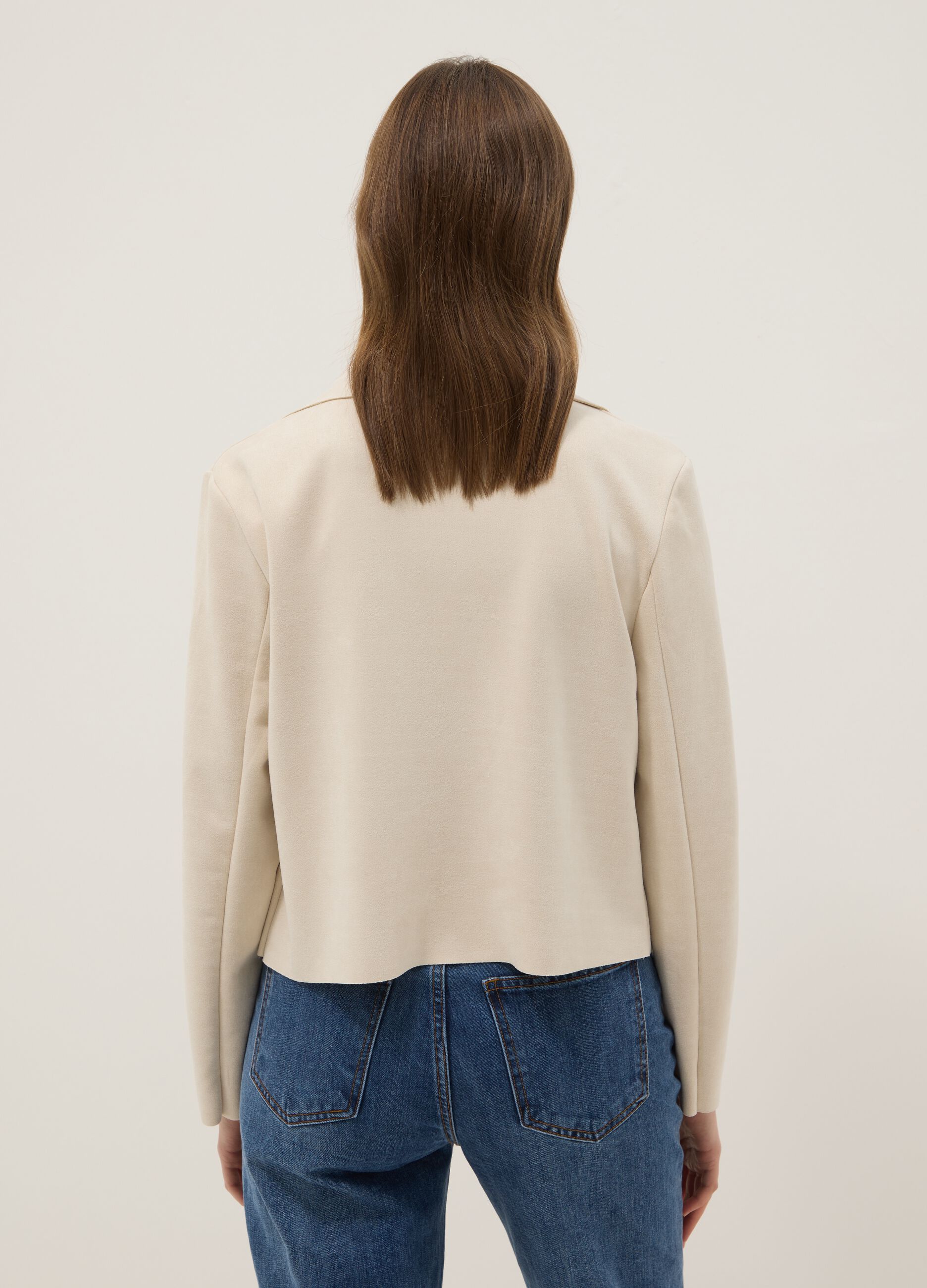 Beige pure cotton regular fit biker-style jacket