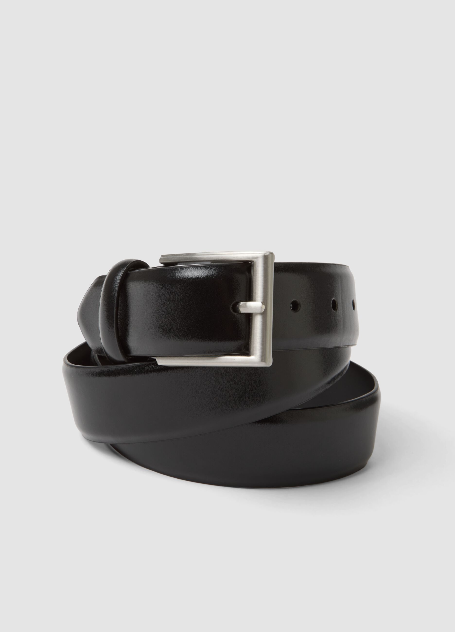 Black genuine leather belt with metal buckle