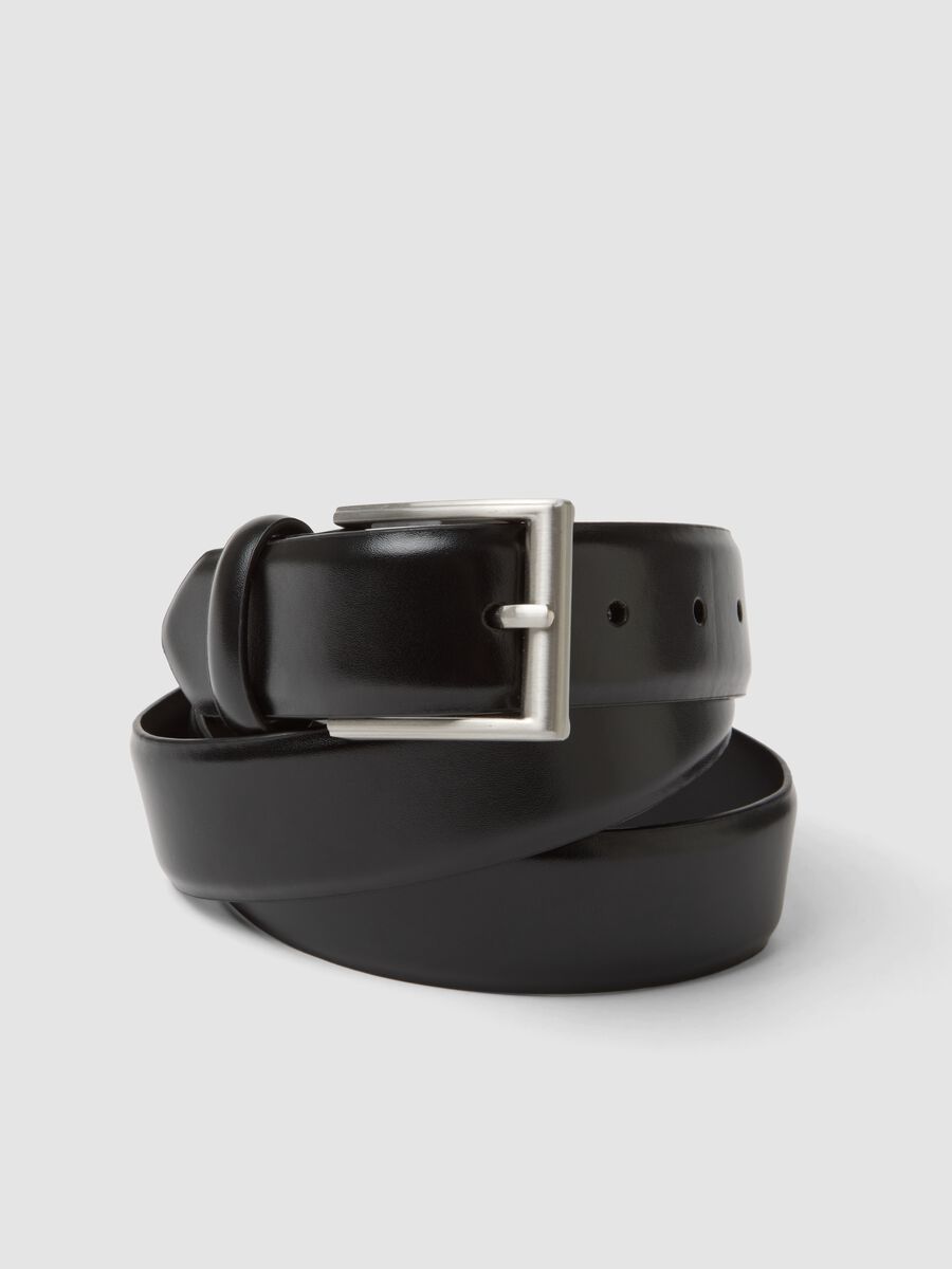 Black genuine leather belt with metal buckle_2