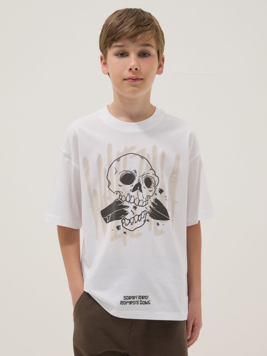 White pure cotton T-shirt with print_0