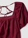 Red pure cotton midi dress with belt_5
