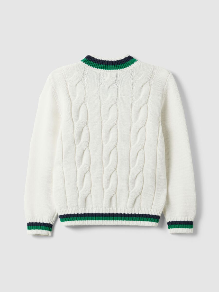 Children's white pure cotton sweater regular fit with V-neck_1