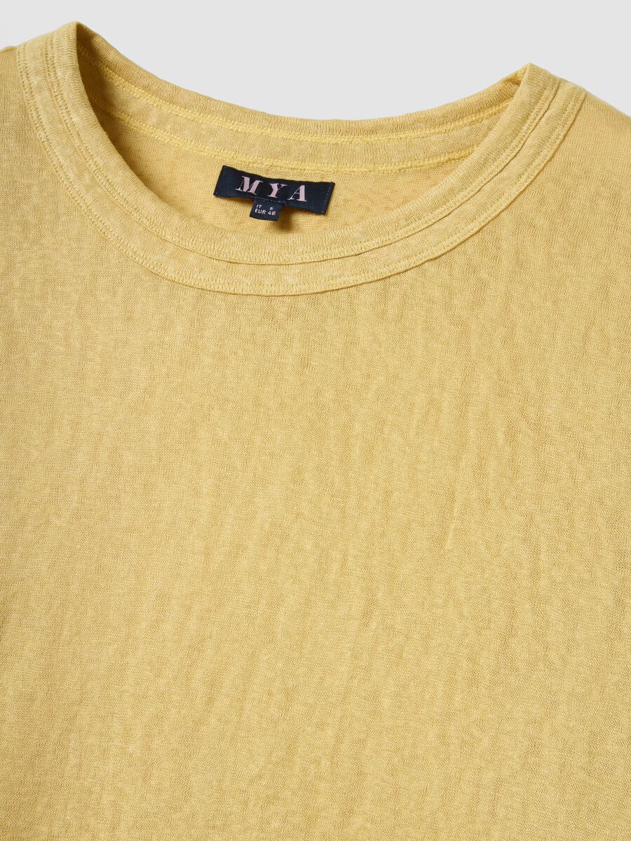 T-shirt gialla in misto viscosa a maniche corte regular fit_1