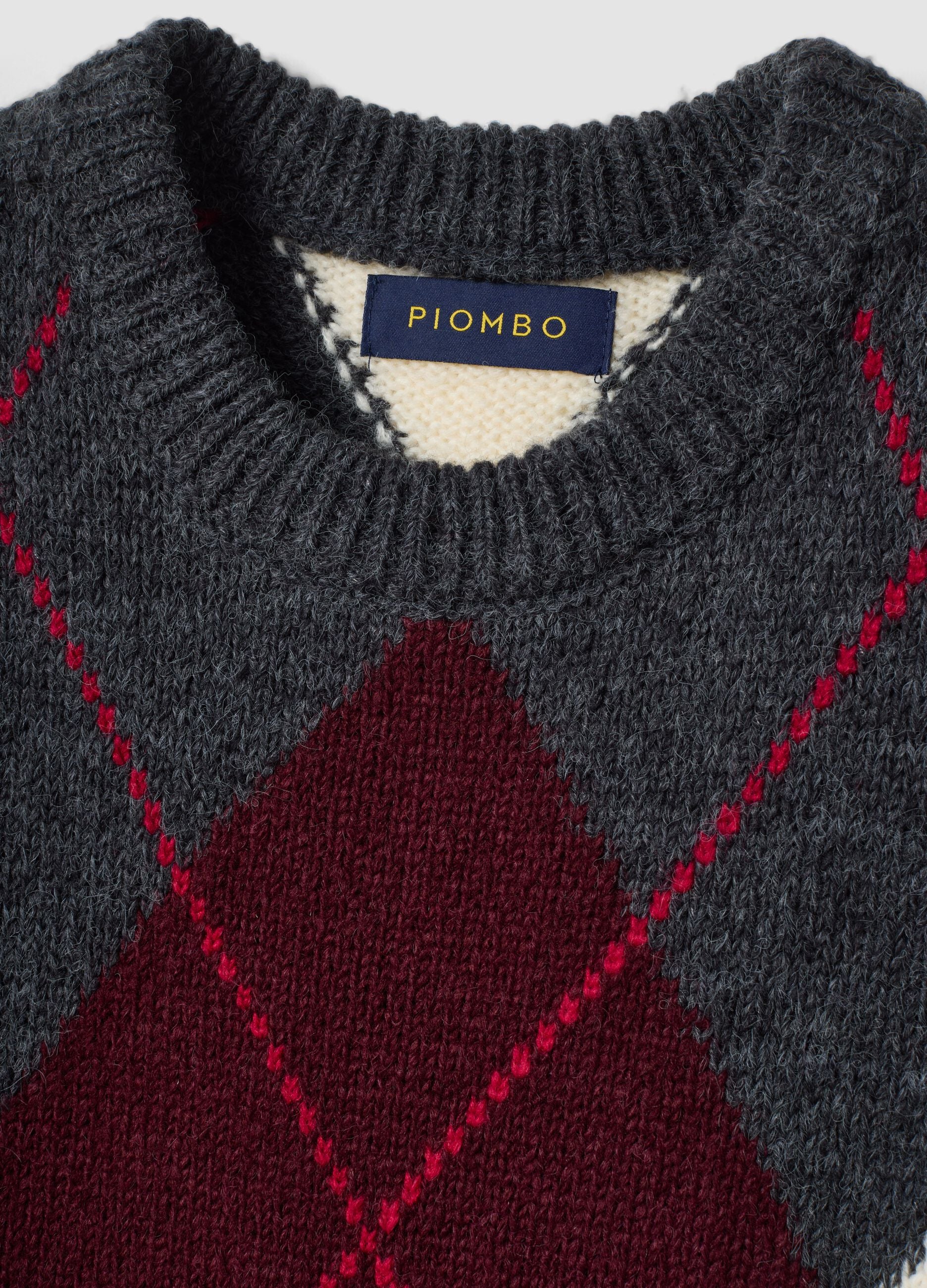 Grey jacquard wool-blend crew-neck gilet, regular fit