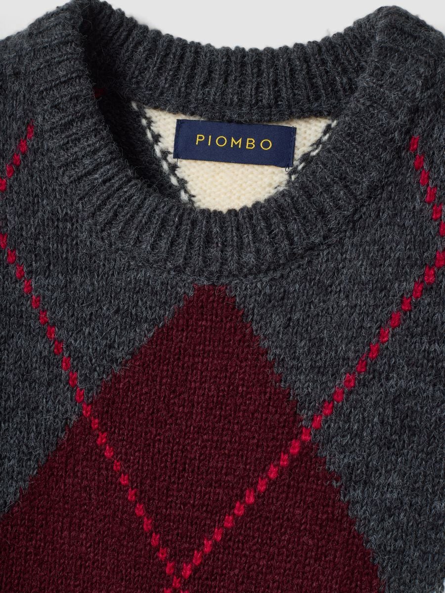 Grey jacquard wool-blend crew-neck gilet, regular fit_1