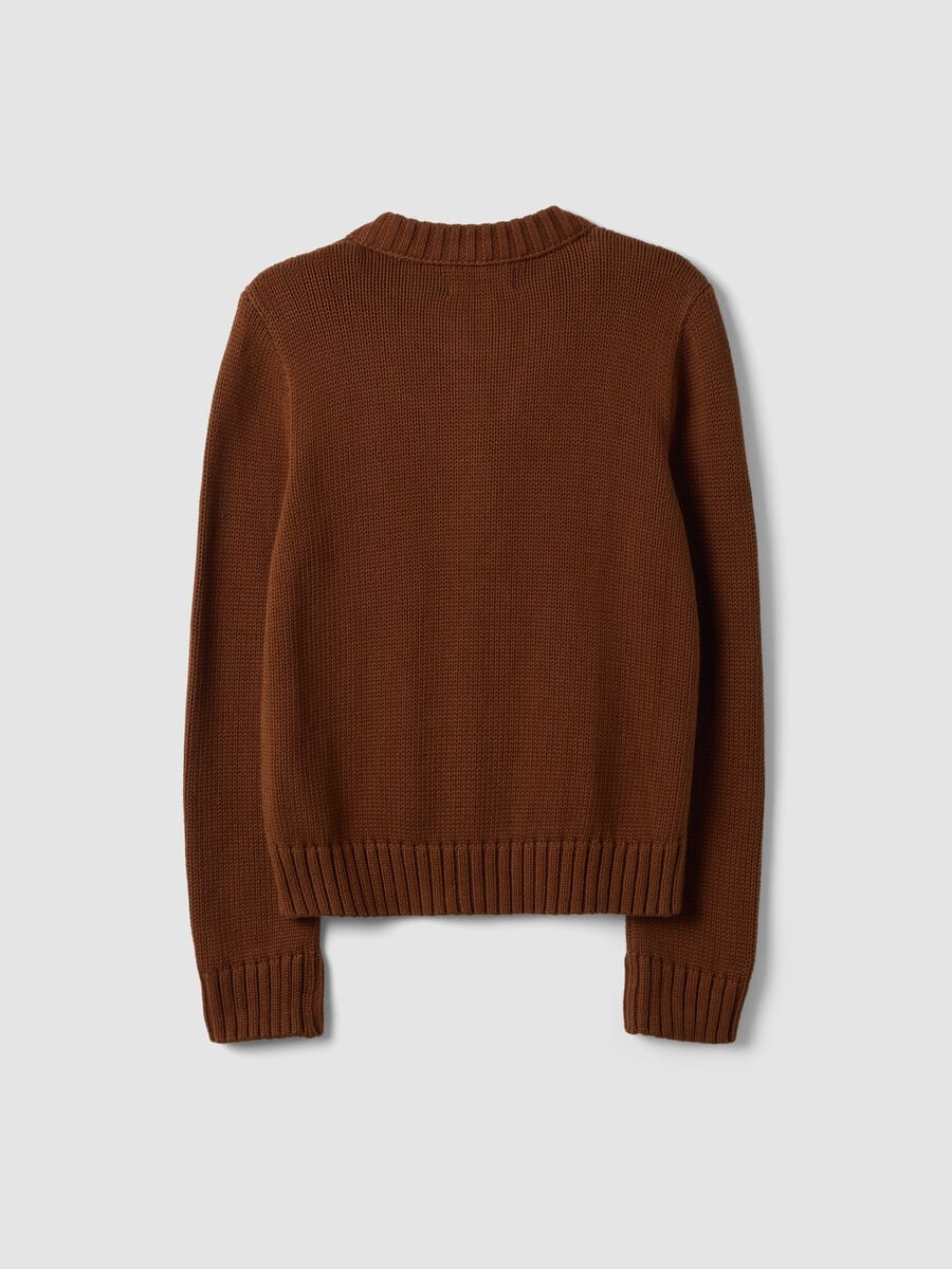 Brown pure cotton crew-neck cardigan with buttons, regular fit_6