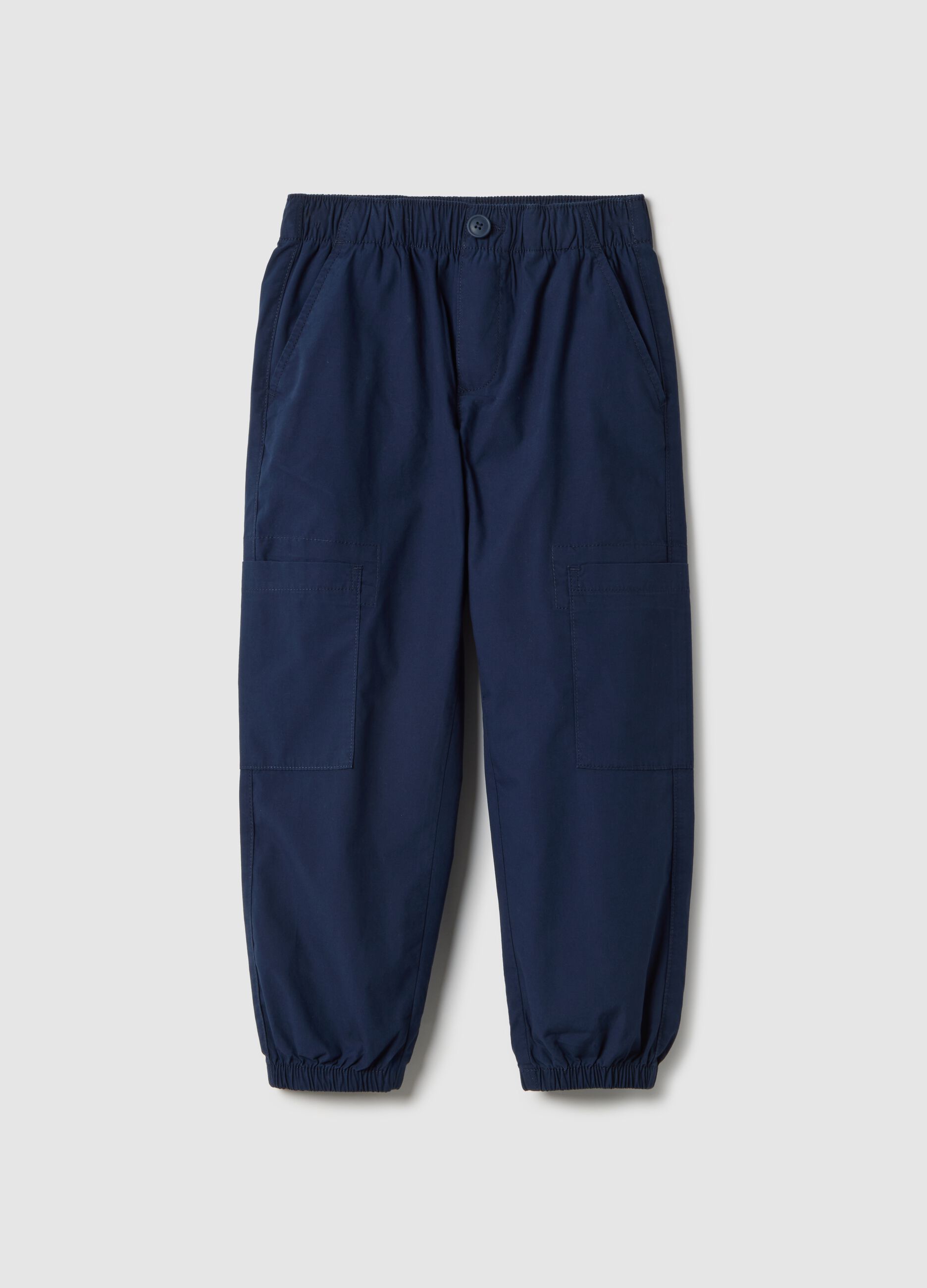 Cal&ccedil;as jogger infantis em azul de algod&atilde;o puro, regular fit
