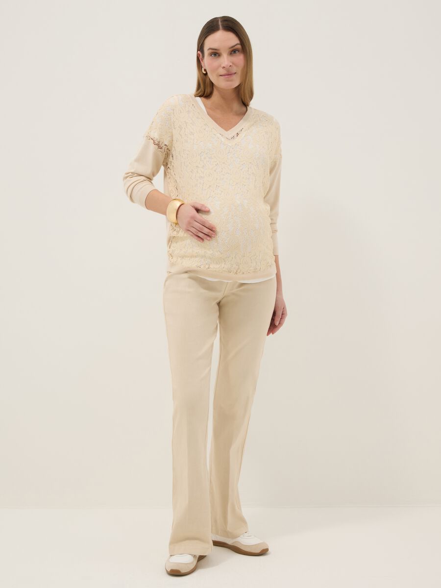 Maglione premaman beige in misto viscosa con lavorazione in pizzo_0
