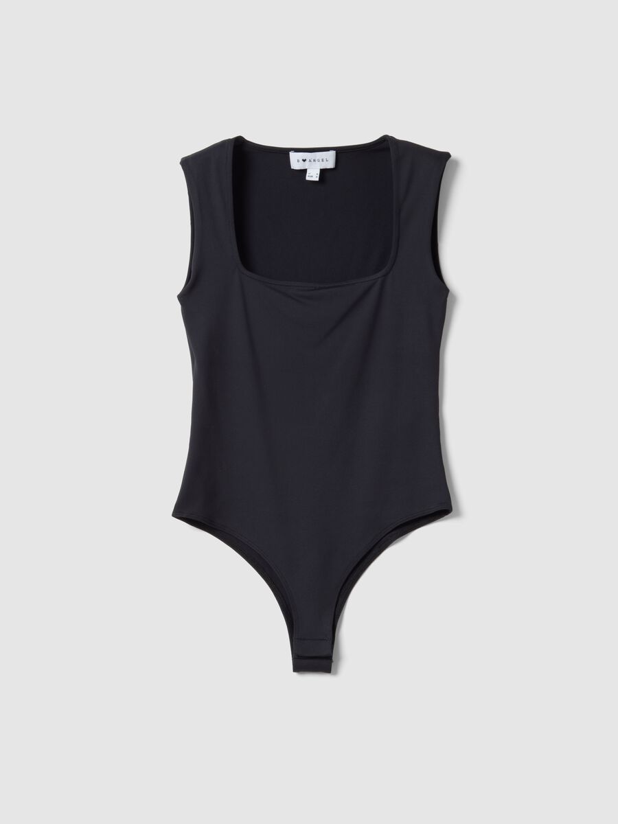 Black Slim Fit Bodysuit with Square Neckline_4