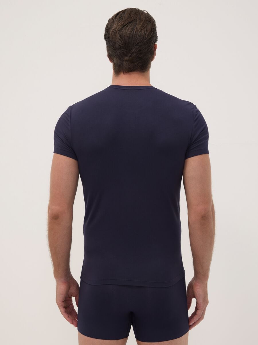 Blue stretch modal crew-neck T-shirt_3