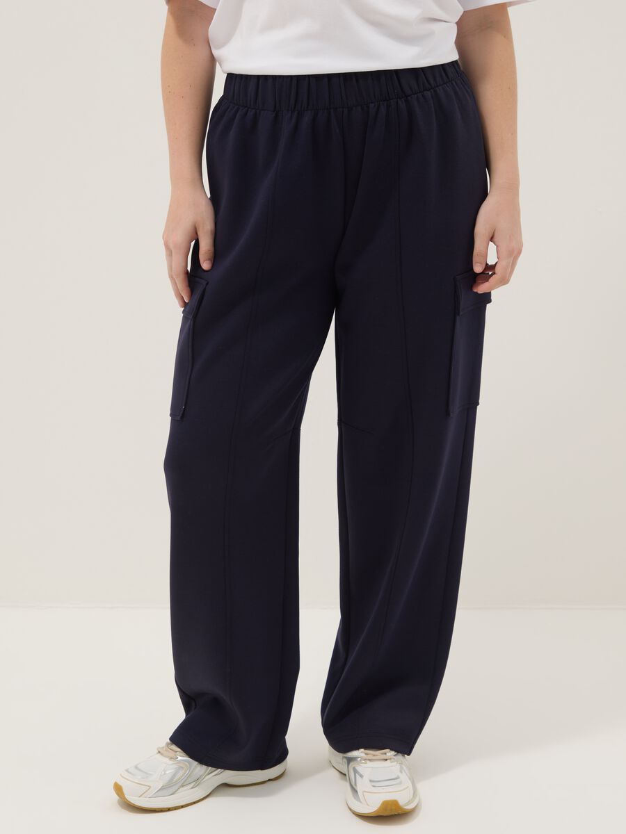 Blue Stretch Viscose Cargo Trousers Regular Fit_1