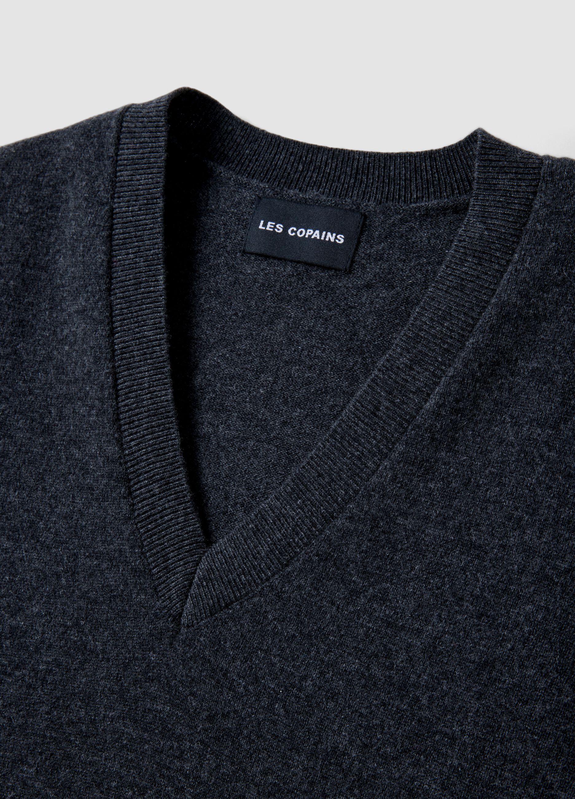 Grey pure wool gilet with deep V-neck