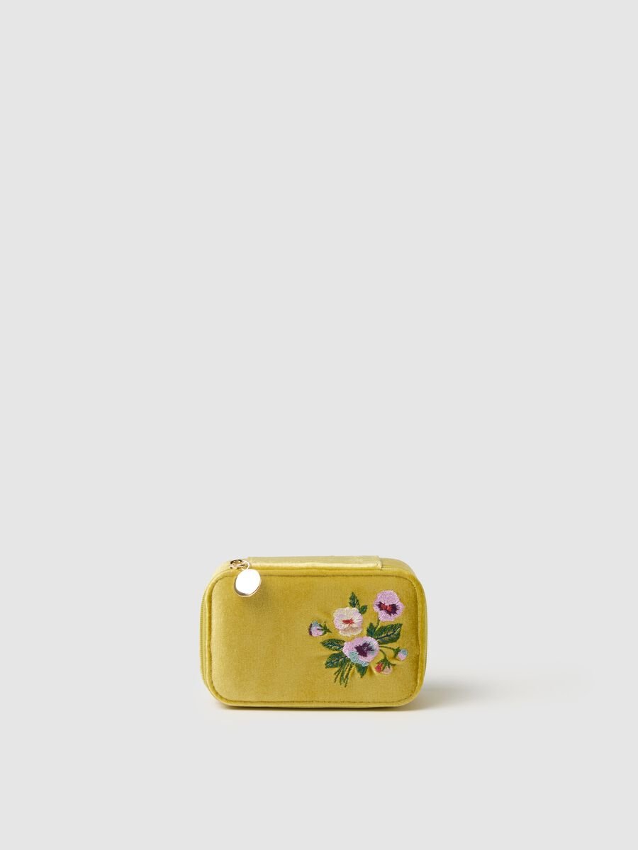 Joyero amarillo con bordado floral y cremallera_0