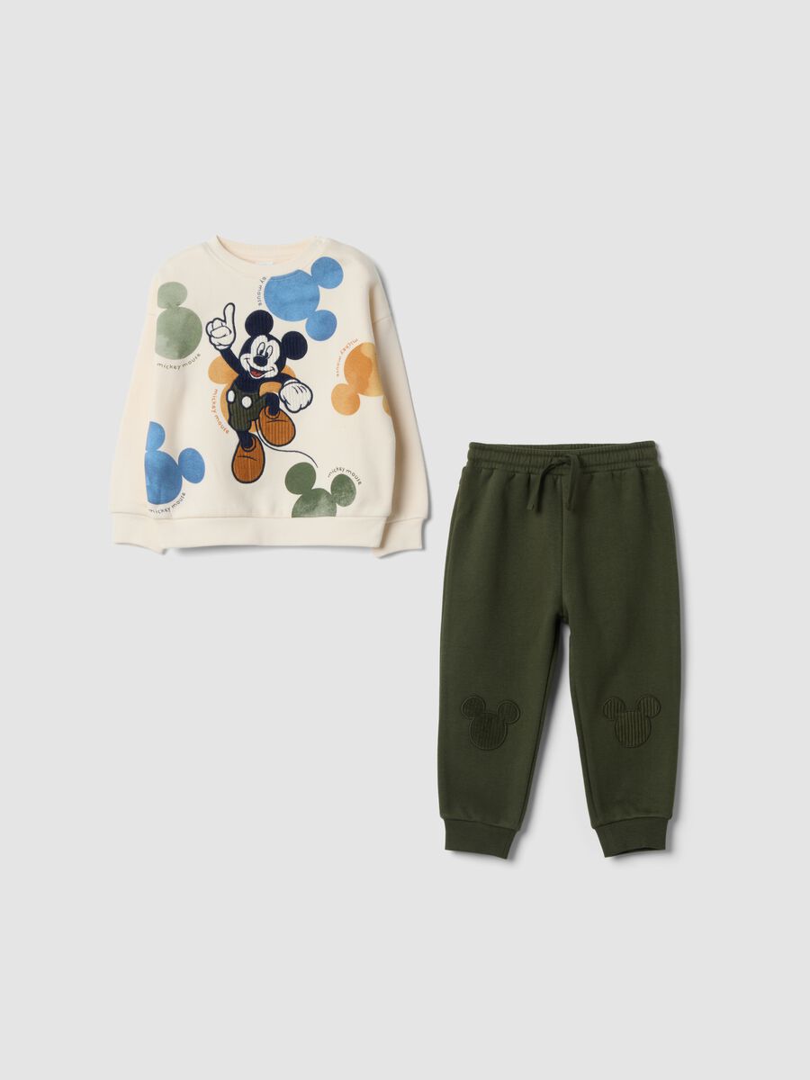 Beige organic cotton-blend jogging set with Mickey print, oversized fit_0