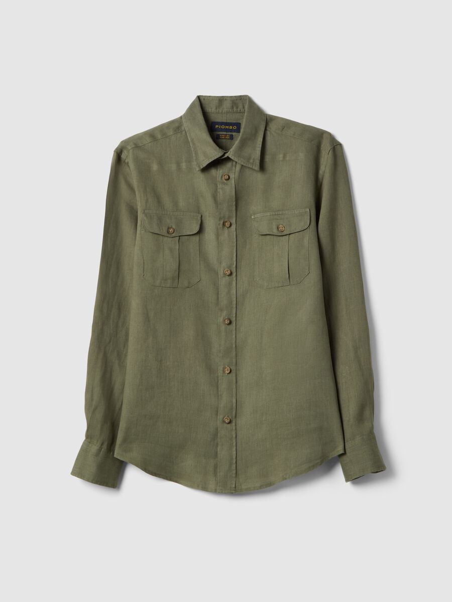 Regular fit pure linen green shirt with pockets_4