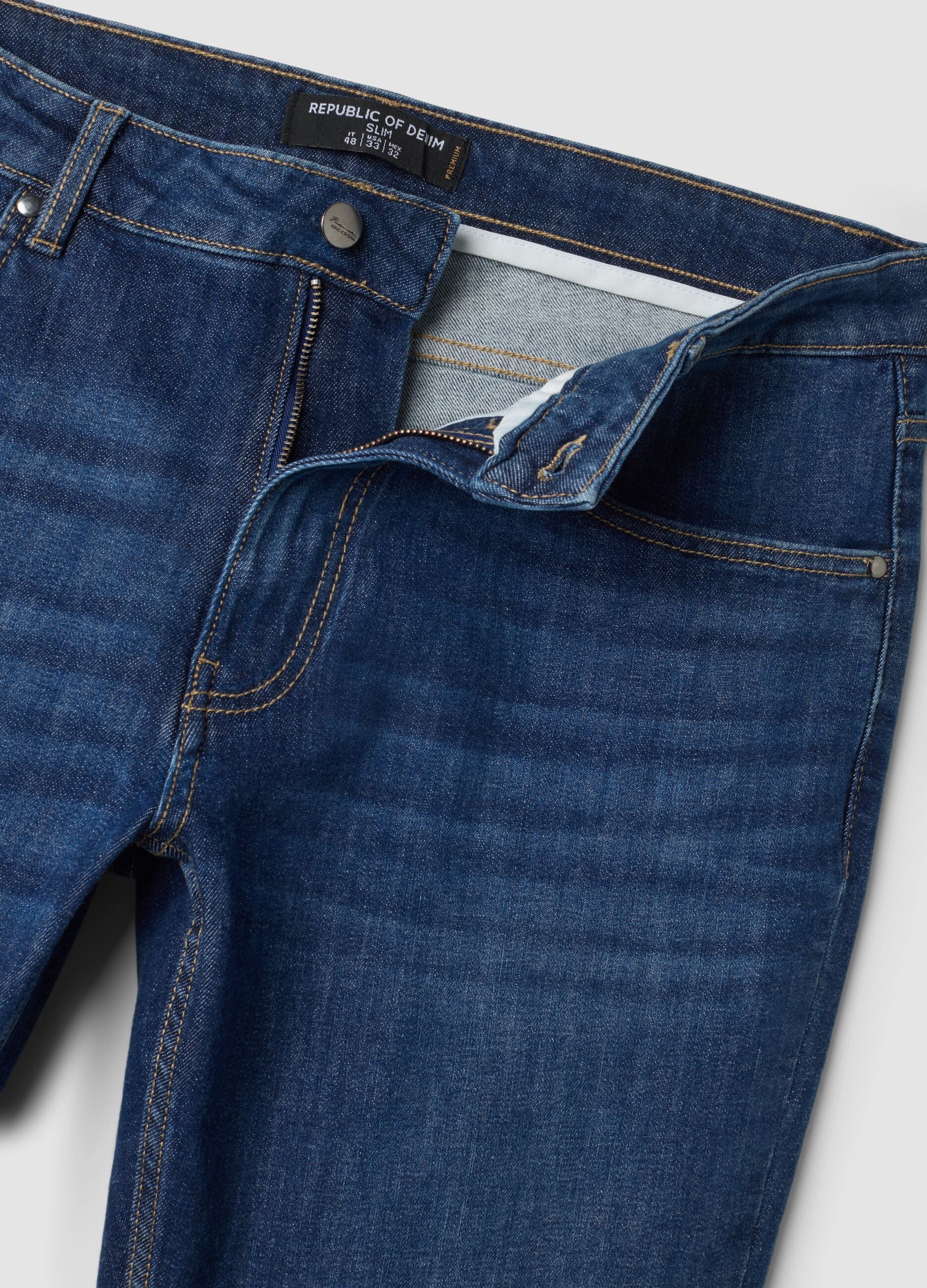 Jeans blu scuro in cotone elasticizzato slim fit