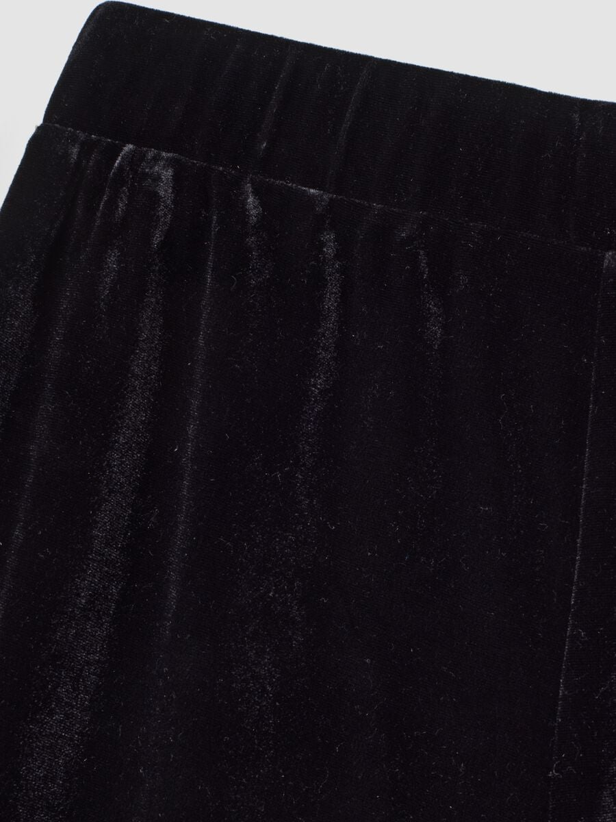 Pantaloni neri wide leg in tessuto velour elasticizzato_5