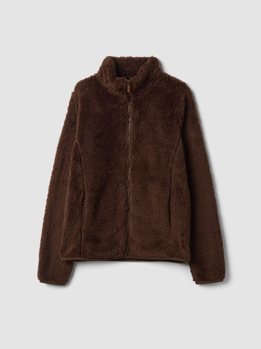 Brown regular-fit crew-neck sweatshirt with zip_0