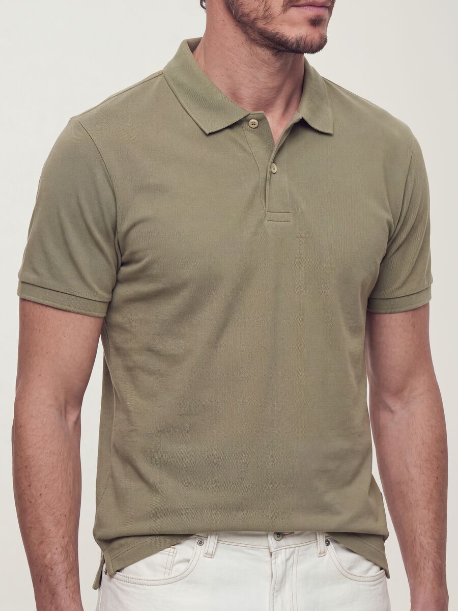 Green pure cotton piqu&eacute; polo shirt with classic collar, regular fit_1