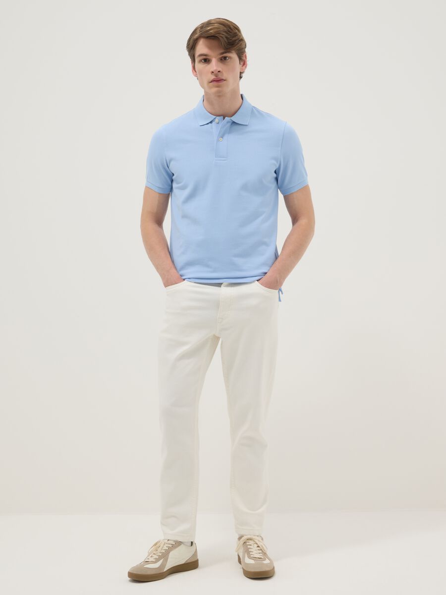 Sky Blue Short Sleeve Polo Shirt in Pure Cotton Regular Fit_2