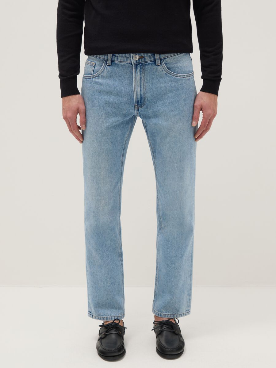 Blue cotton blend trousers in regular fit_1