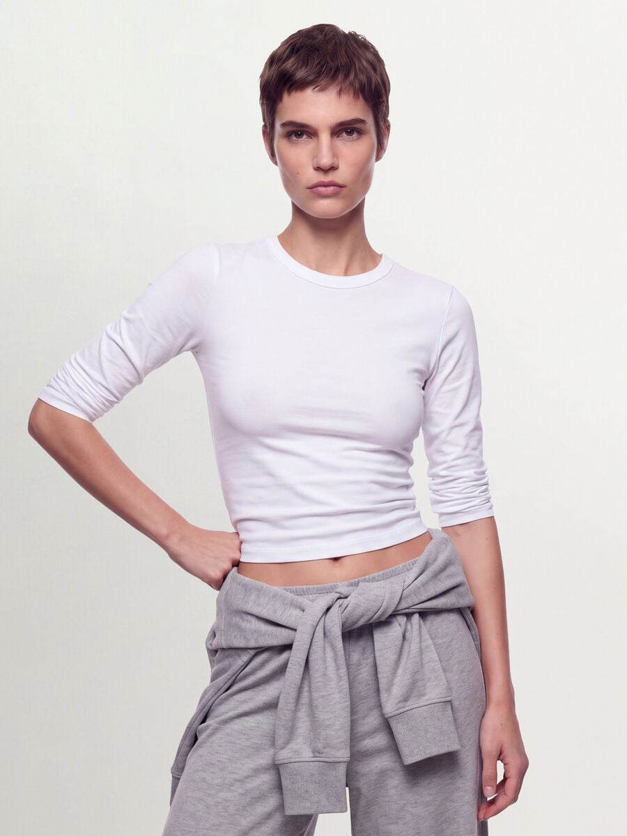 White long-sleeve pure cotton jersey T-shirt, regular fit_0