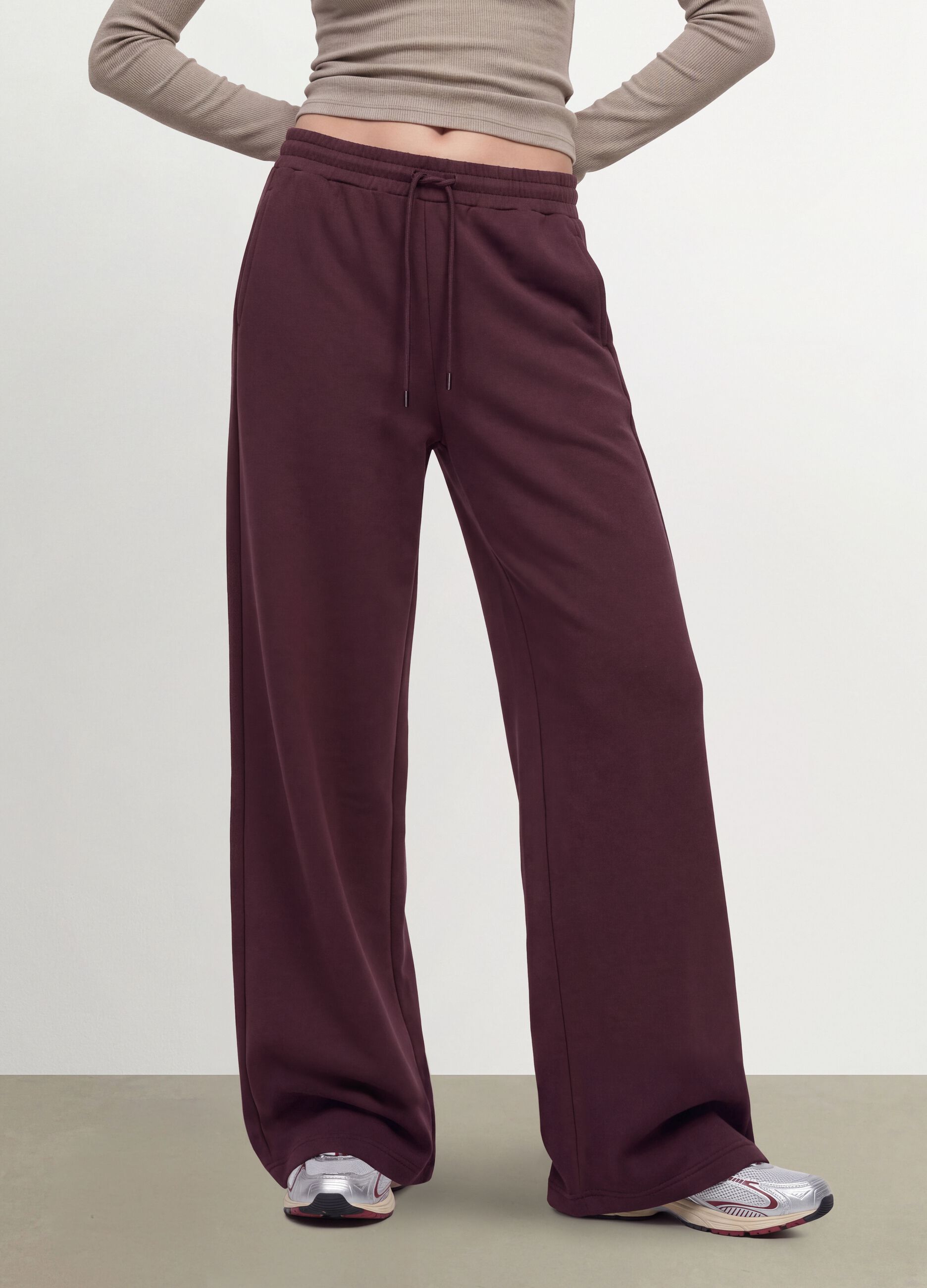 Violette Wide-Leg-Hose aus elastischem Modal mit Tunnelzug