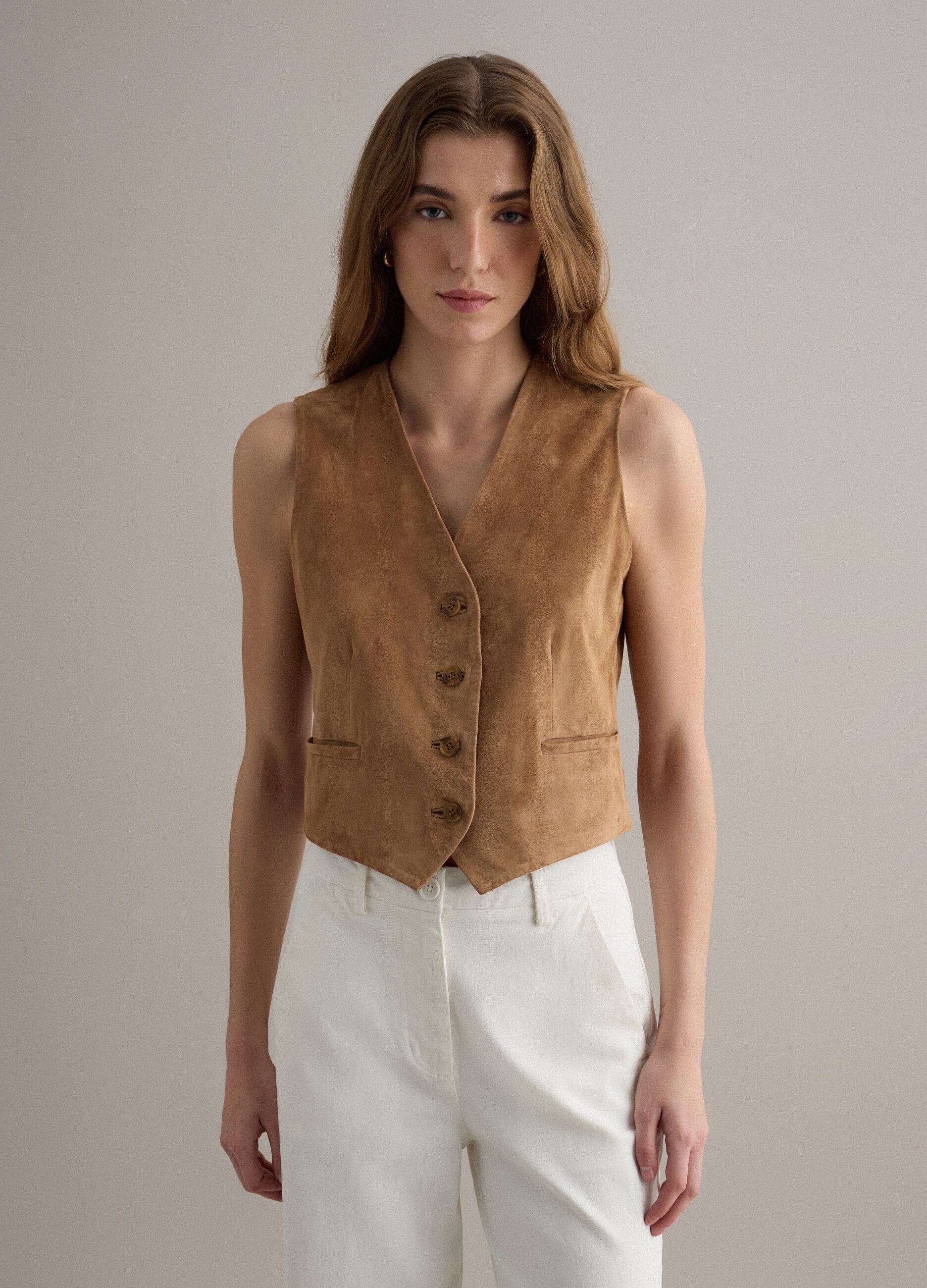 Braune Weste aus echtem Leder