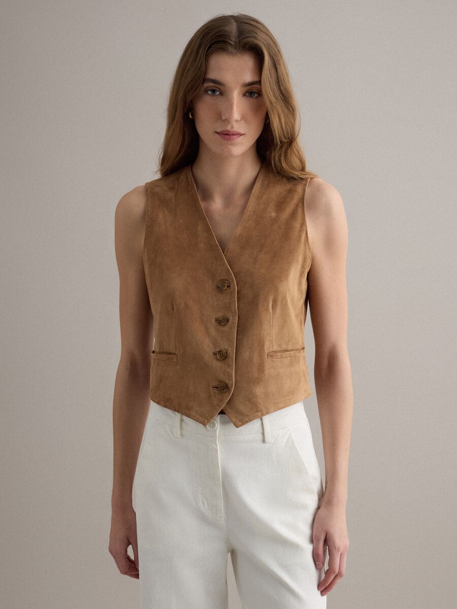 Brown Genuine Leather Waistcoat_1