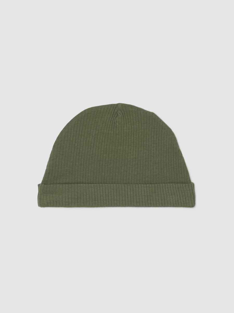Cappello verde in puro cotone organico a coste per neonati_1