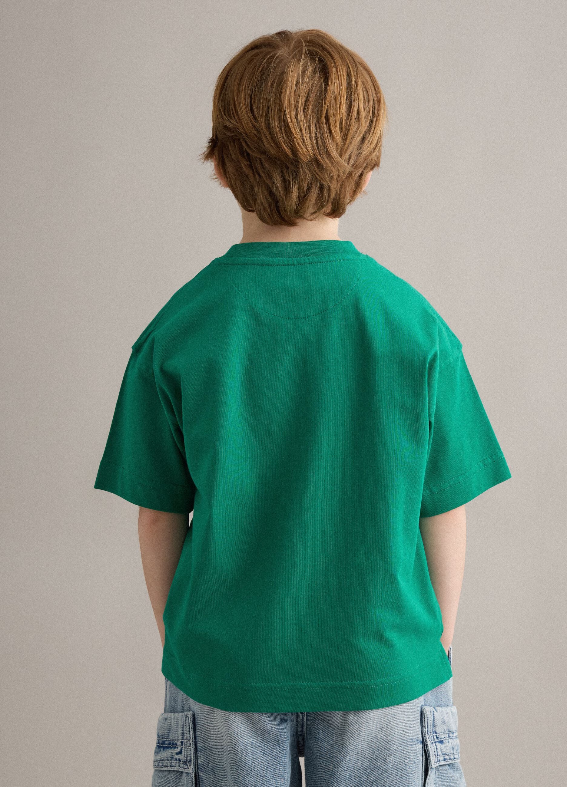 Kid's green pure cotton oversized fit t-shirt