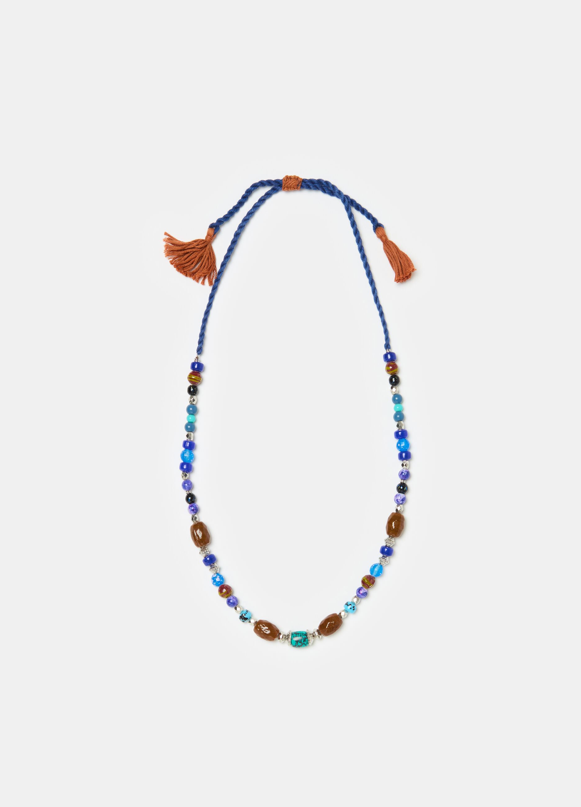 Adjustable necklace with gems and beads
