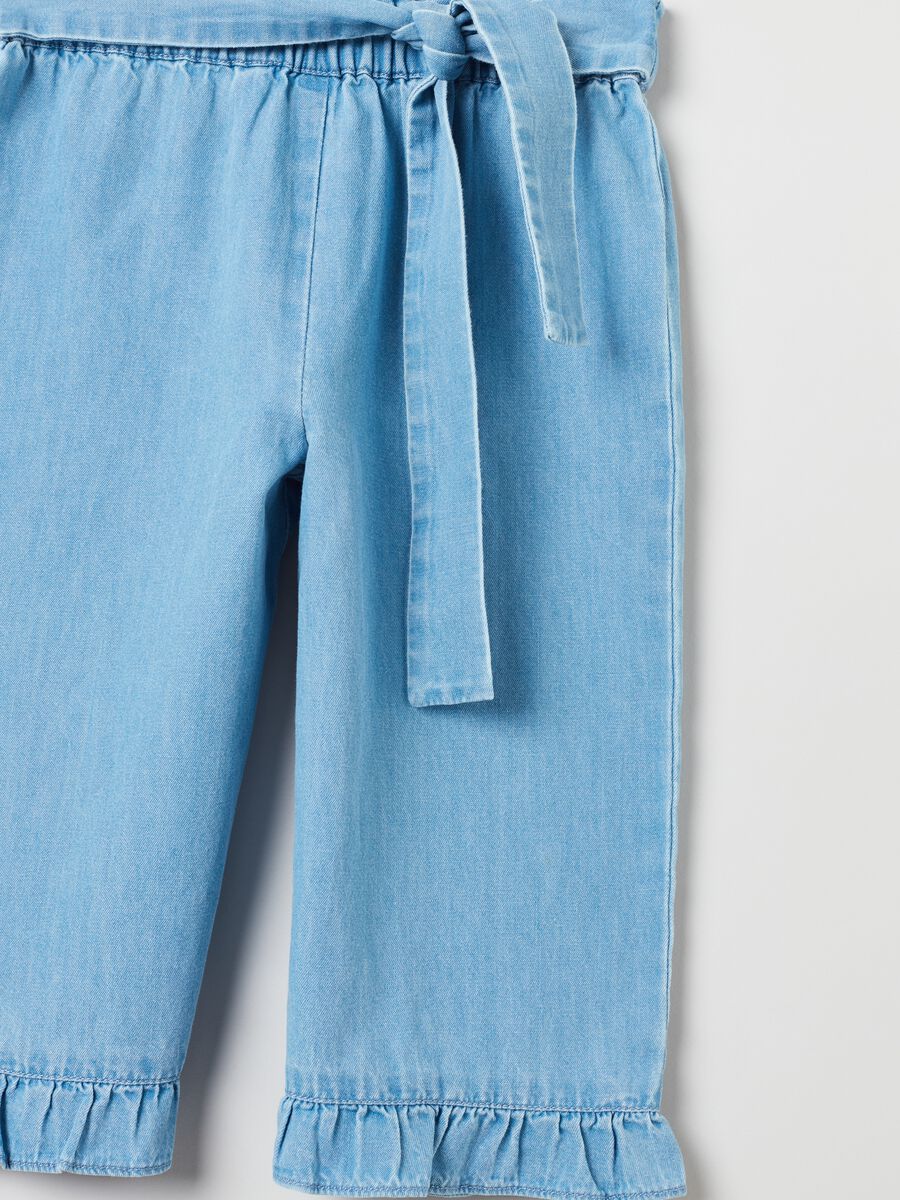 Chambray trousers with frills_1