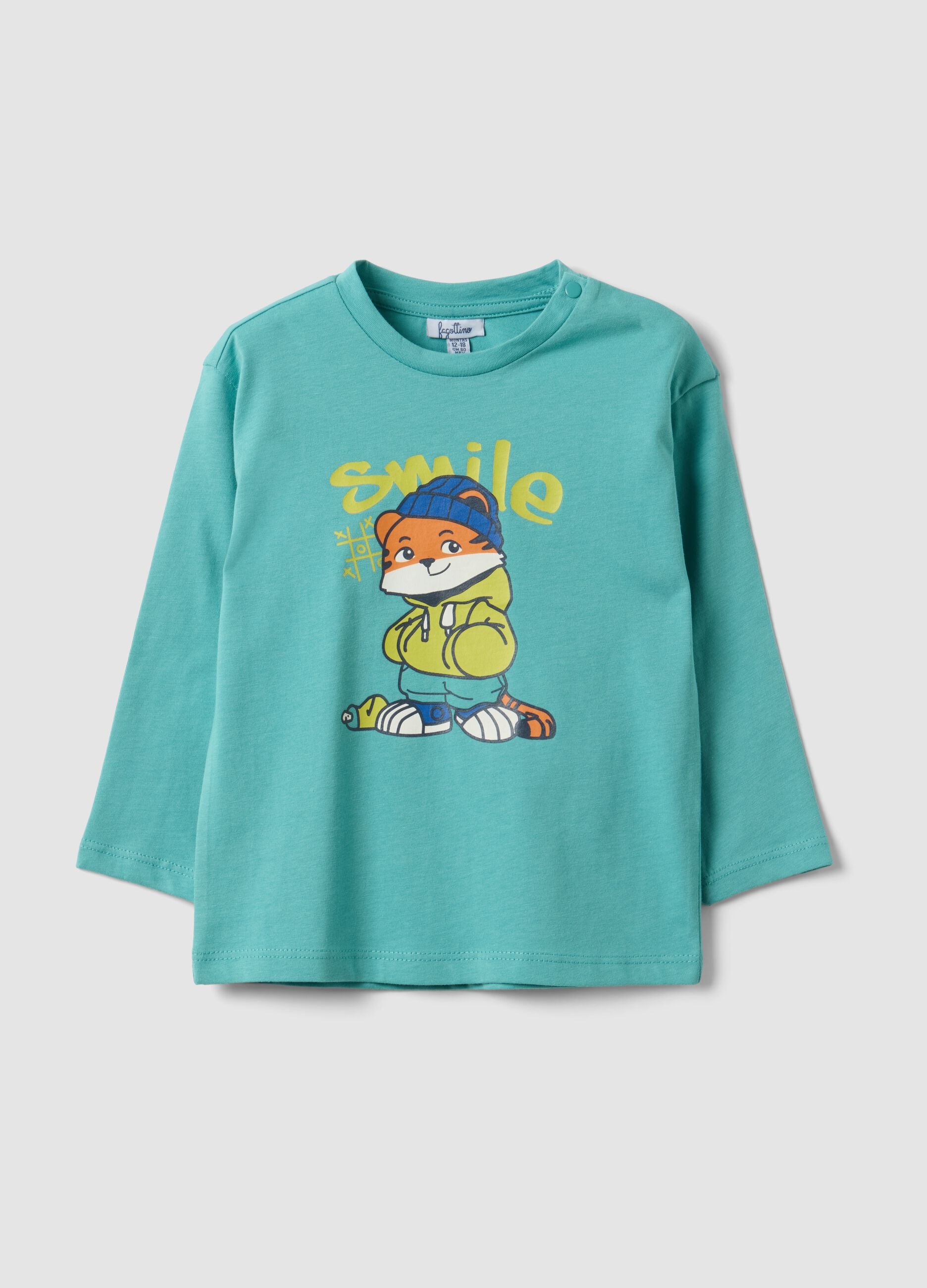 Light blue oversized pure organic cotton T-shirt with tiger print for boys
