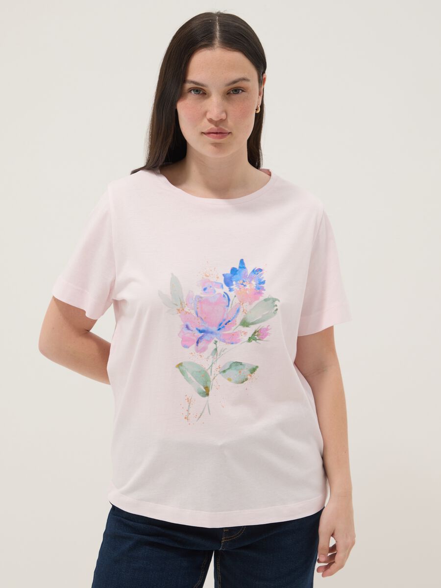 Rosa T-Shirt aus reiner Baumwolle mit Kurzarm, Print und Regular Fit_1