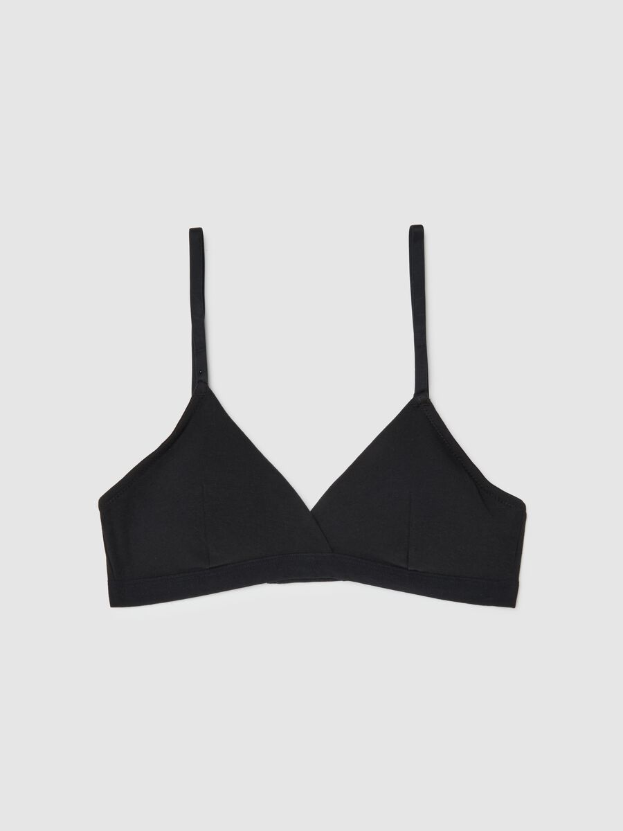 Black stretch cotton bra with thin straps_0