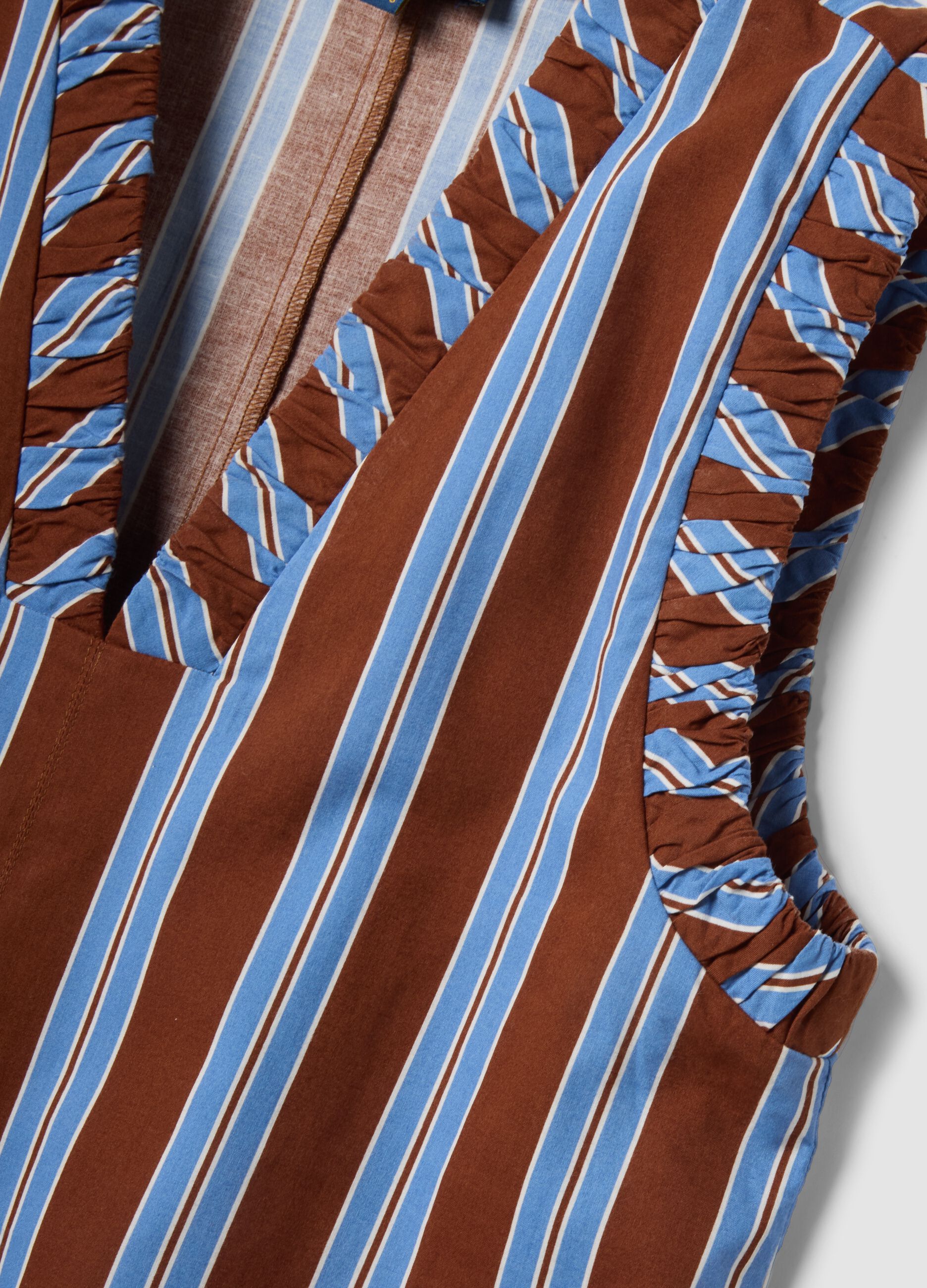 Multicolour striped pure cotton mini dress with V-neck, regular fit