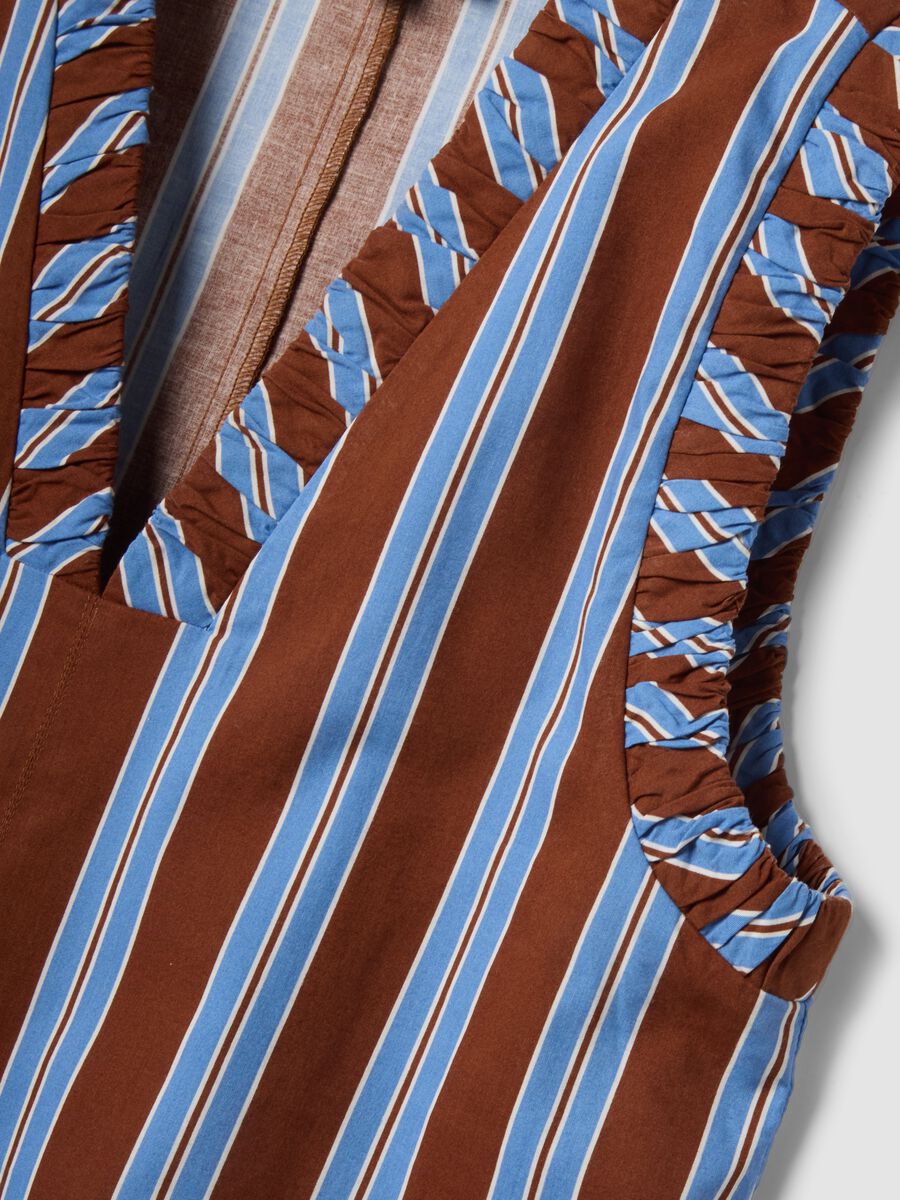 Multicolour striped pure cotton mini dress with V-neck, regular fit_5