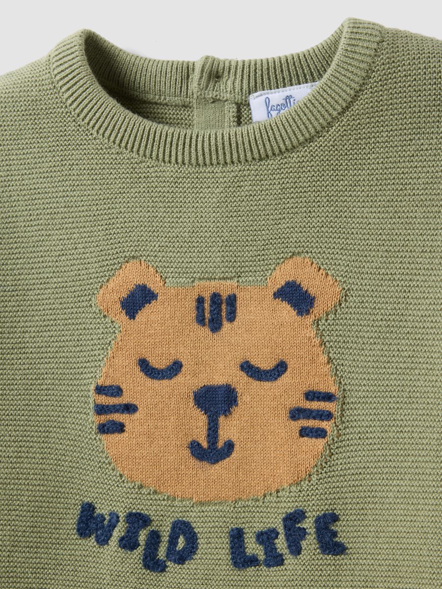 Children's green pure cotton regular fit jumper with tiger_2
